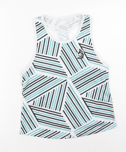 Zouma Womens Blue Geometric Polyester Basic Tank Size M Round Neck Pullover