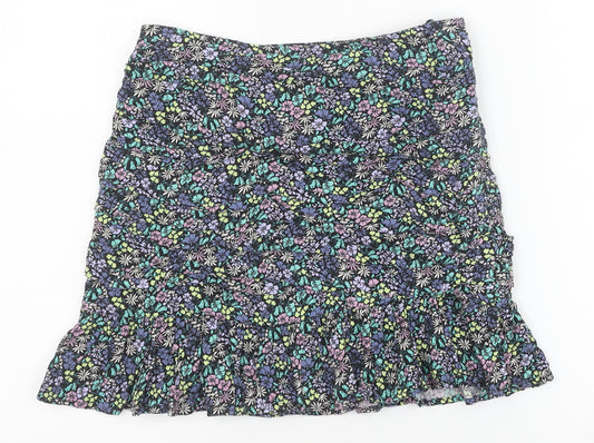 Marks and Spencer Girls Multicoloured Floral Viscose A-Line Skirt Size 12-13 Years Regular Zip