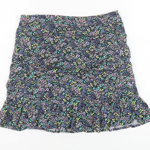 Marks and Spencer Girls Multicoloured Floral Viscose A-Line Skirt Size 12-13 Years Regular Zip