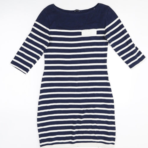 Henri Lloyd Womens Blue Striped Cotton Pencil Dress Size M Boat Neck Pullover