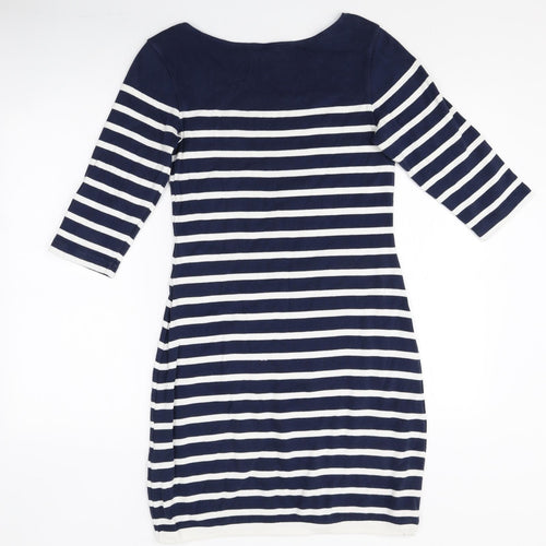 Henri Lloyd Womens Blue Striped Cotton Pencil Dress Size M Boat Neck Pullover