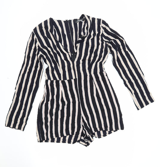 Motel Womens Black Striped Polyamide Playsuit One-Piece Size S Zip