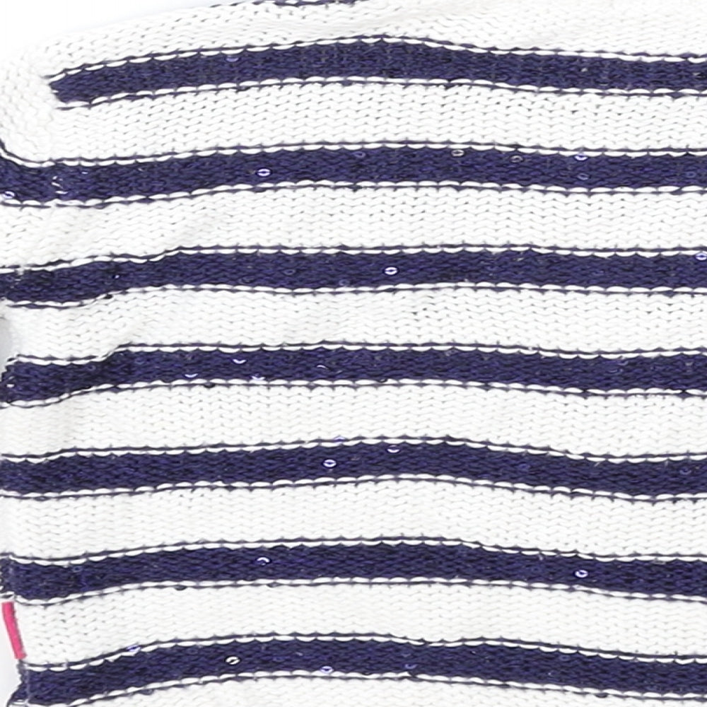 Nutmeg Girls White Round Neck Striped Cotton Pullover Jumper Size 3-4 Years Pullover