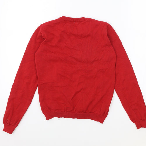 Primark Girls Red Round Neck Acrylic Pullover Jumper Size 10 Years Pullover - Christmas