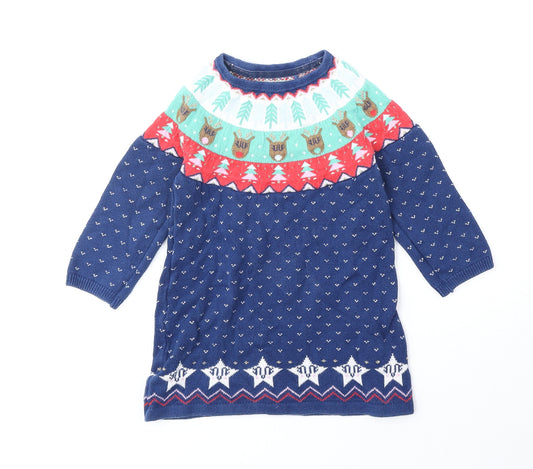 TU Girls Blue Round Neck Cotton Pullover Jumper Size 2-3 Years Pullover - Christmas