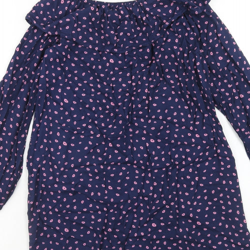 H&M Girls Blue Geometric Viscose A-Line Size 12-13 Years Round Neck Pullover