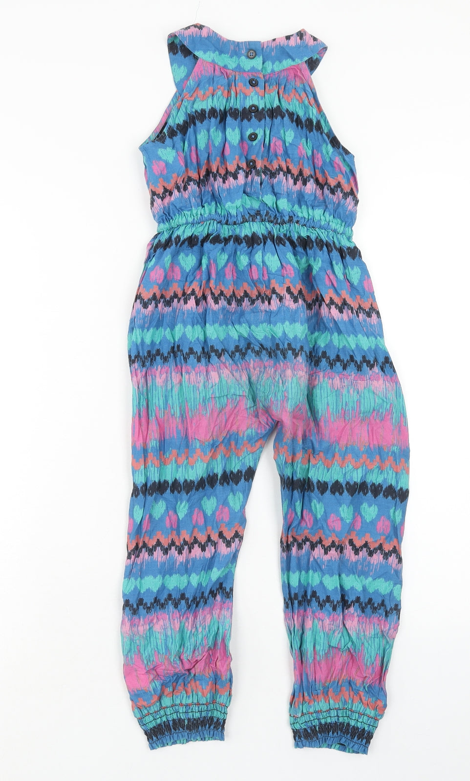 Marks and Spencer Girls Multicoloured Geometric Cotton Jumpsuit One-Piece Size 8 Years Button