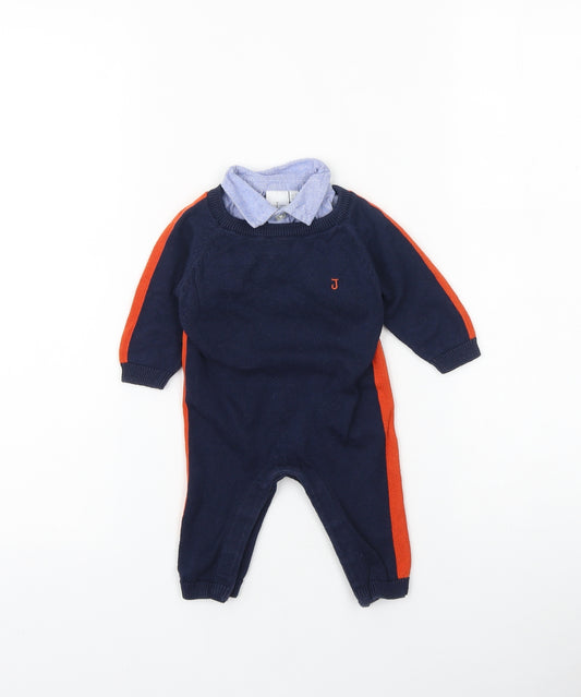 Jasper Conran Baby Blue Striped 100% Cotton Romper One-Piece Size 0-3 Months Button