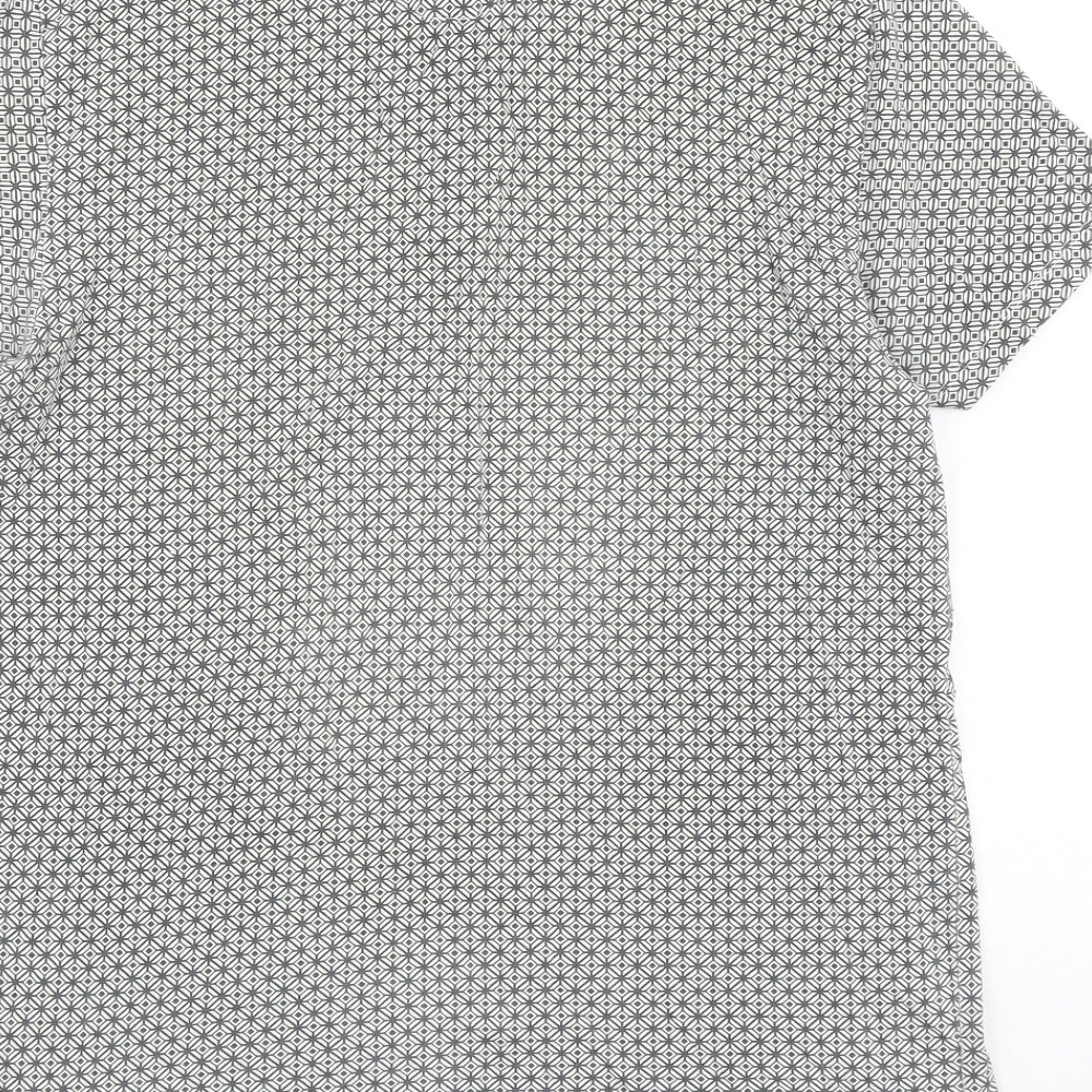 NEXT Mens Grey Geometric 100% Cotton Polo Size M Collared Button