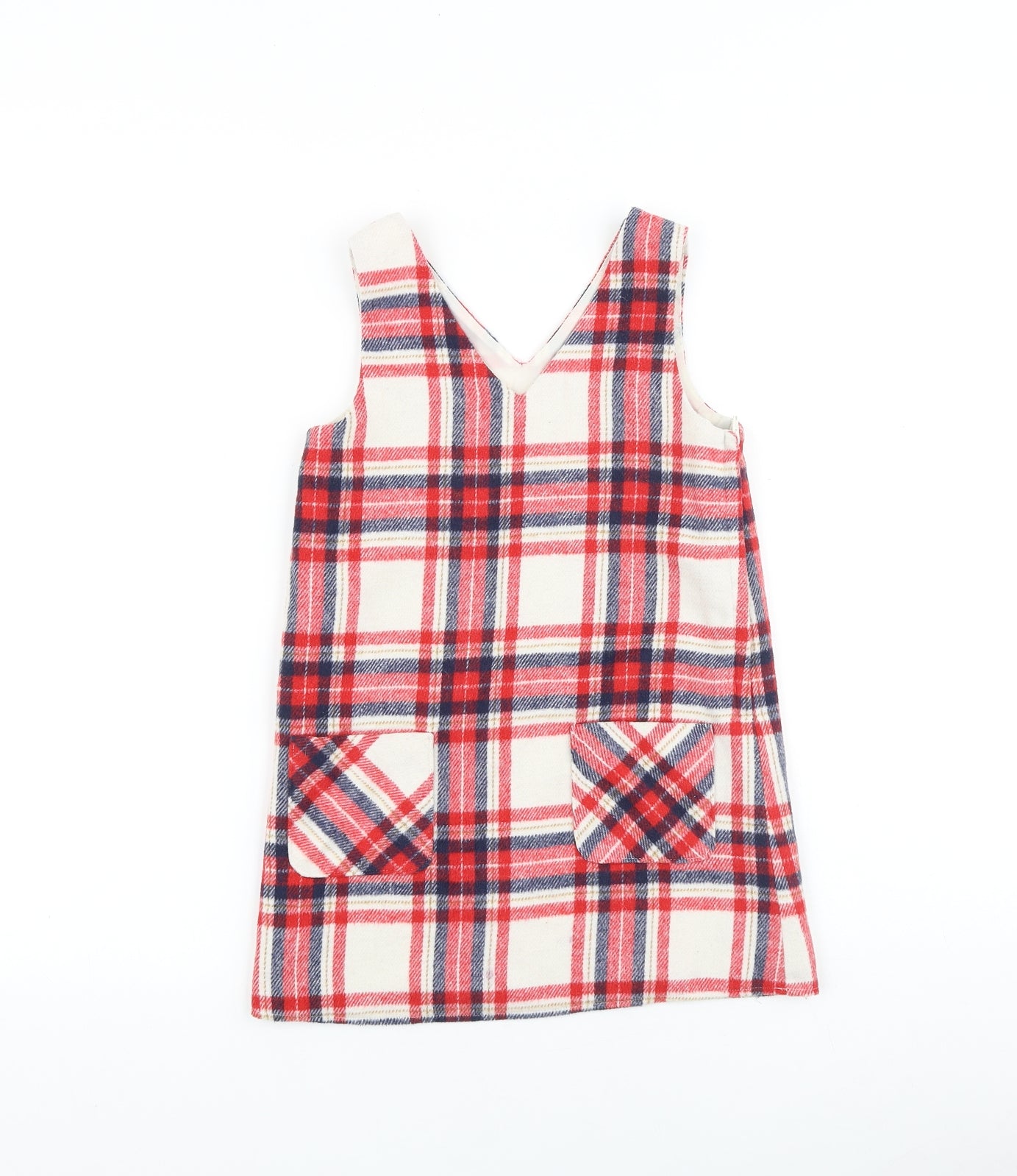 F&F Girls Red Plaid 100% Cotton A-Line Size 5-6 Years V-Neck Zip