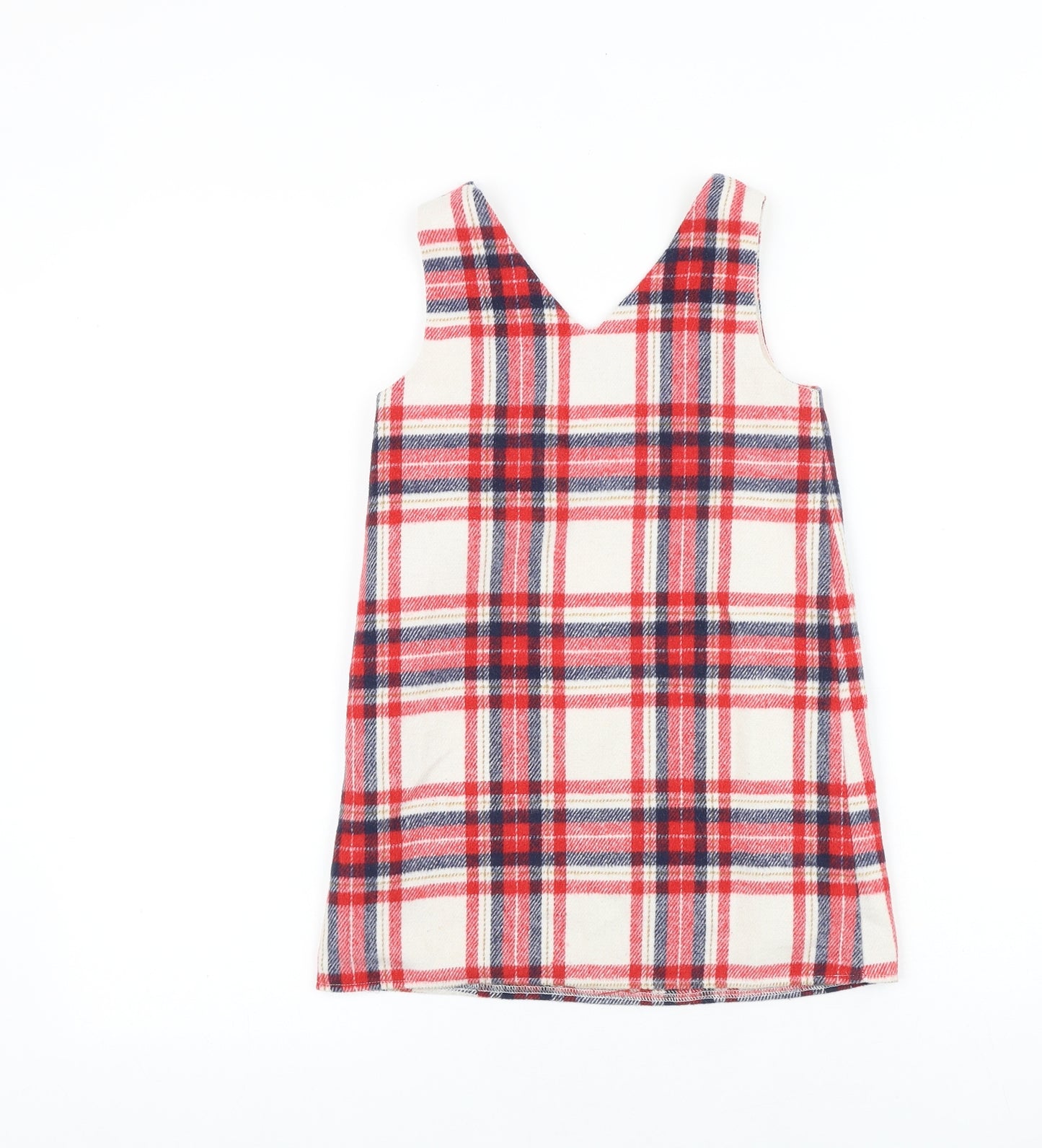 F&F Girls Red Plaid 100% Cotton A-Line Size 5-6 Years V-Neck Zip