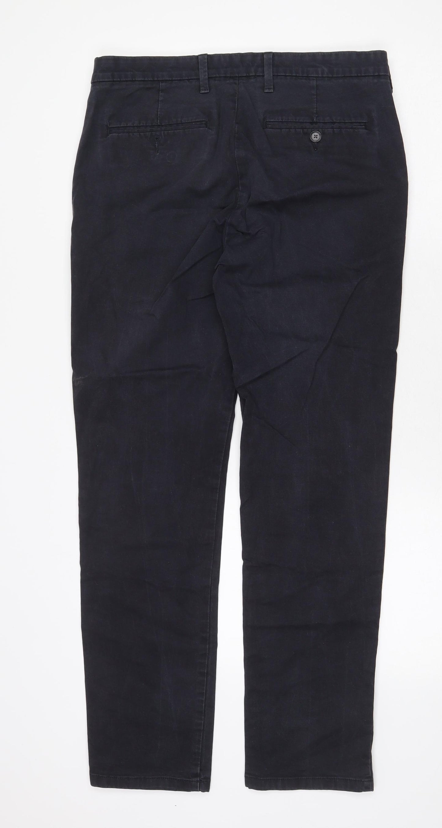 Marks and Spencer Mens Blue Cotton Trousers Size 32 in Regular Zip