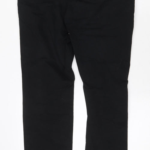 Marks and Spencer Mens Black Cotton Trousers Size 32 in Regular Zip