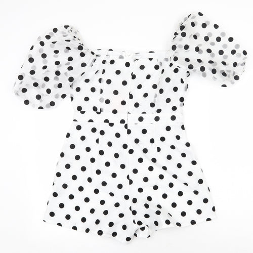 Missguided Womens White Polka Dot Polyester Playsuit One-Piece Size 8 Zip