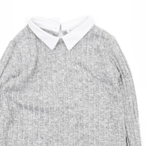 Primark Girls Grey Collared Viscose Pullover Jumper Size 11-12 Years Button