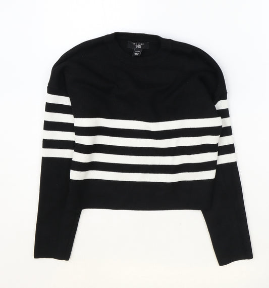 New Look Girls Black Round Neck Striped Viscose Pullover Jumper Size 10-11 Years Pullover
