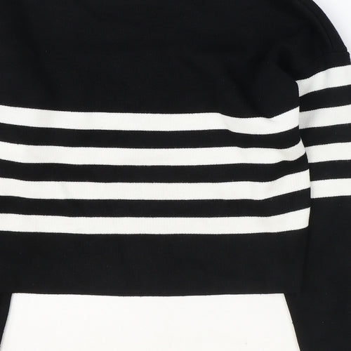 New Look Girls Black Round Neck Striped Viscose Pullover Jumper Size 10-11 Years Pullover