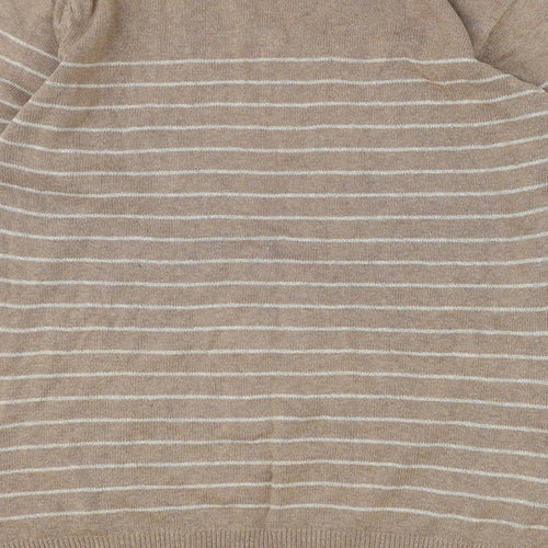 Matalan Mens Brown V-Neck Striped Acrylic Pullover Jumper Size L Long Sleeve