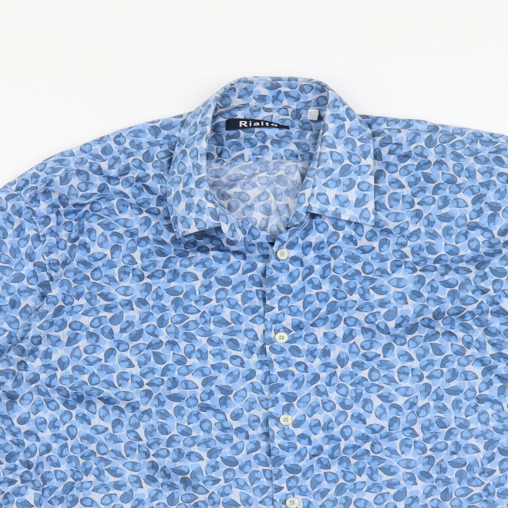 Rialto Mens Blue Geometric Cotton Button-Up Size XL Collared Button