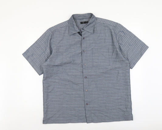 F&F Mens Grey Geometric Modal Button-Up Size L Collared Button