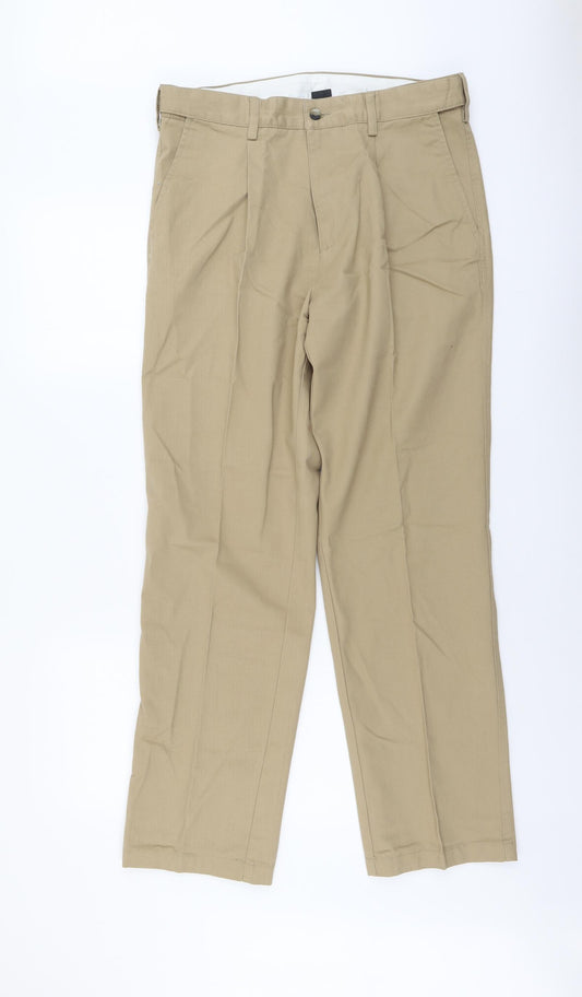 Cotton Traders Mens Beige Cotton Dress Pants Trousers Size 32 in L31 in Regular Button