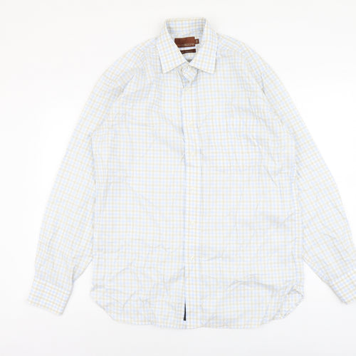 Marks and Spencer Mens Multicoloured Plaid Cotton Button-Up Size 15 Collared Button