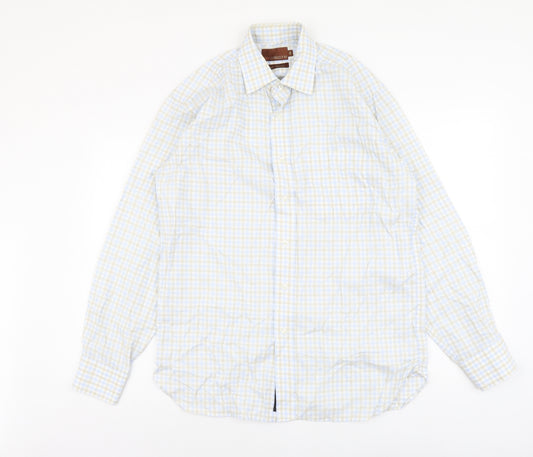 Marks and Spencer Mens Multicoloured Plaid Cotton Button-Up Size 15 Collared Button