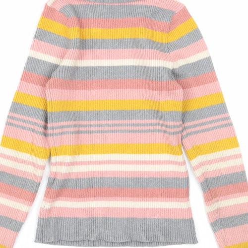 Primark Girls Multicoloured Roll Neck Striped Polyester Pullover Jumper Size 7-8 Years Pullover