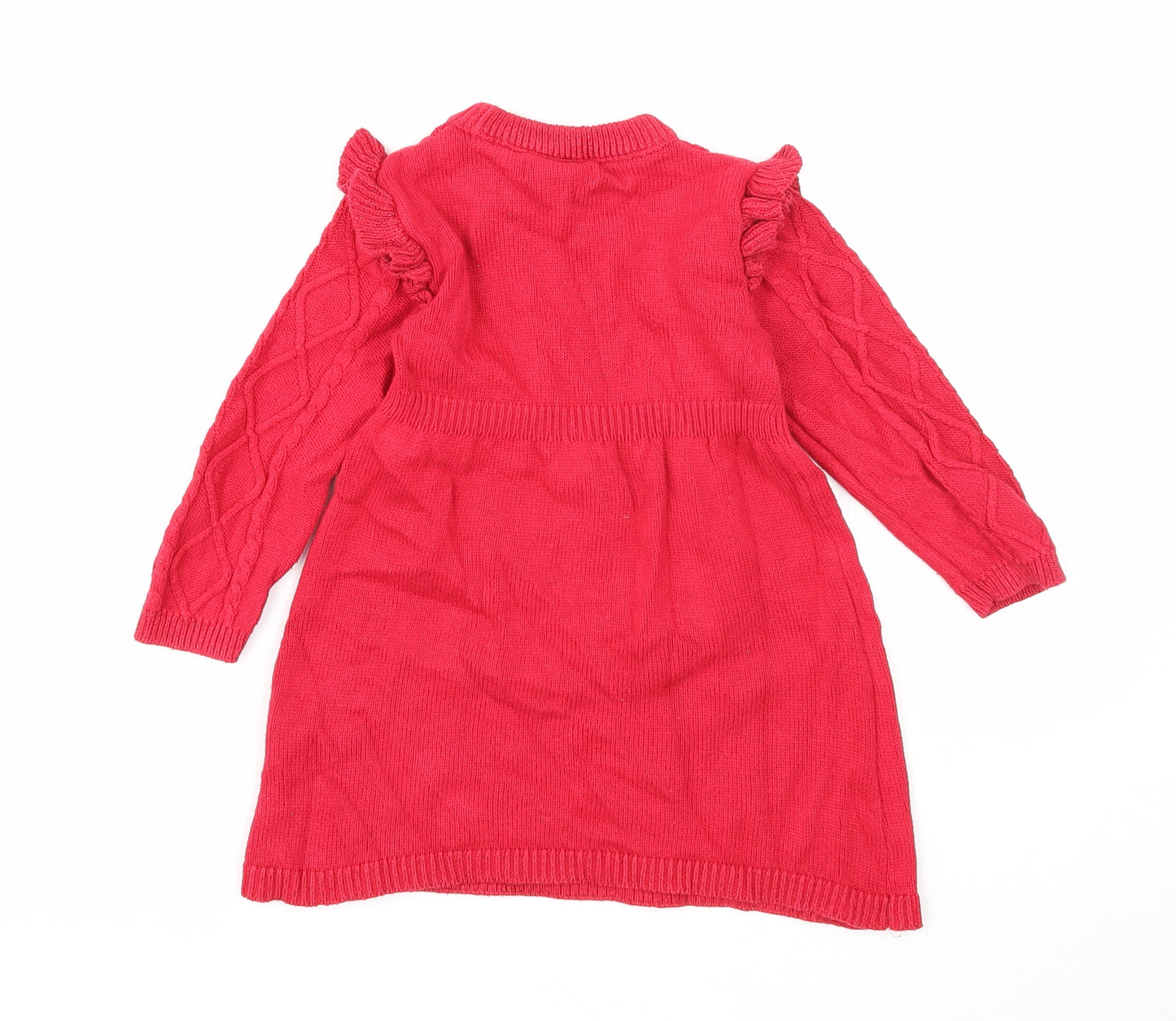 Primark Girls Red Cotton Jumper Dress Size 2-3 Years Round Neck Pullover