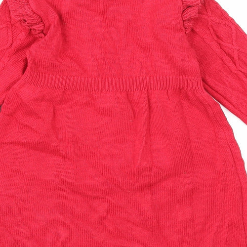 Primark Girls Red Cotton Jumper Dress Size 2-3 Years Round Neck Pullover