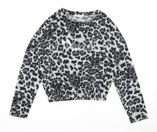 Primark Girls Grey Round Neck Animal Print Polyester Pullover Jumper Size 12-13 Years Pullover