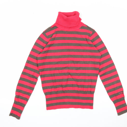 O'Neill Womens Pink Roll Neck Striped Cotton Pullover Jumper Size S