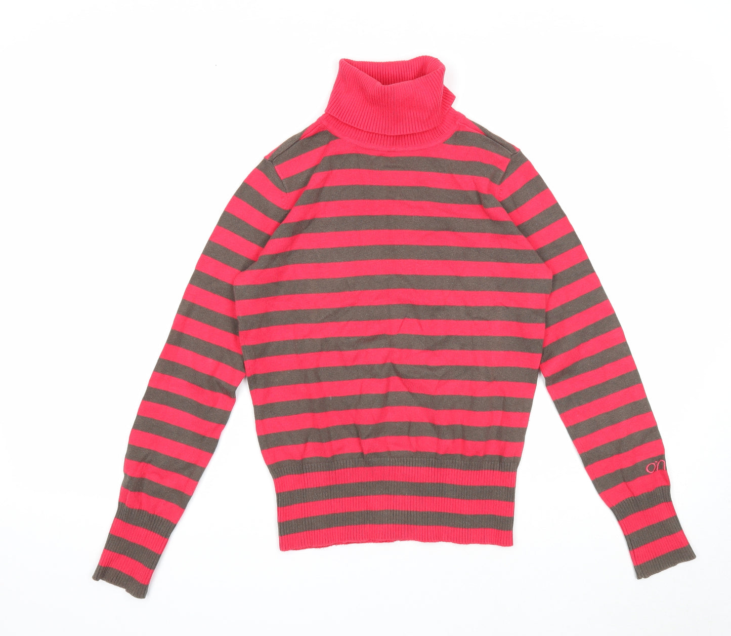 O'Neill Womens Pink Roll Neck Striped Cotton Pullover Jumper Size S