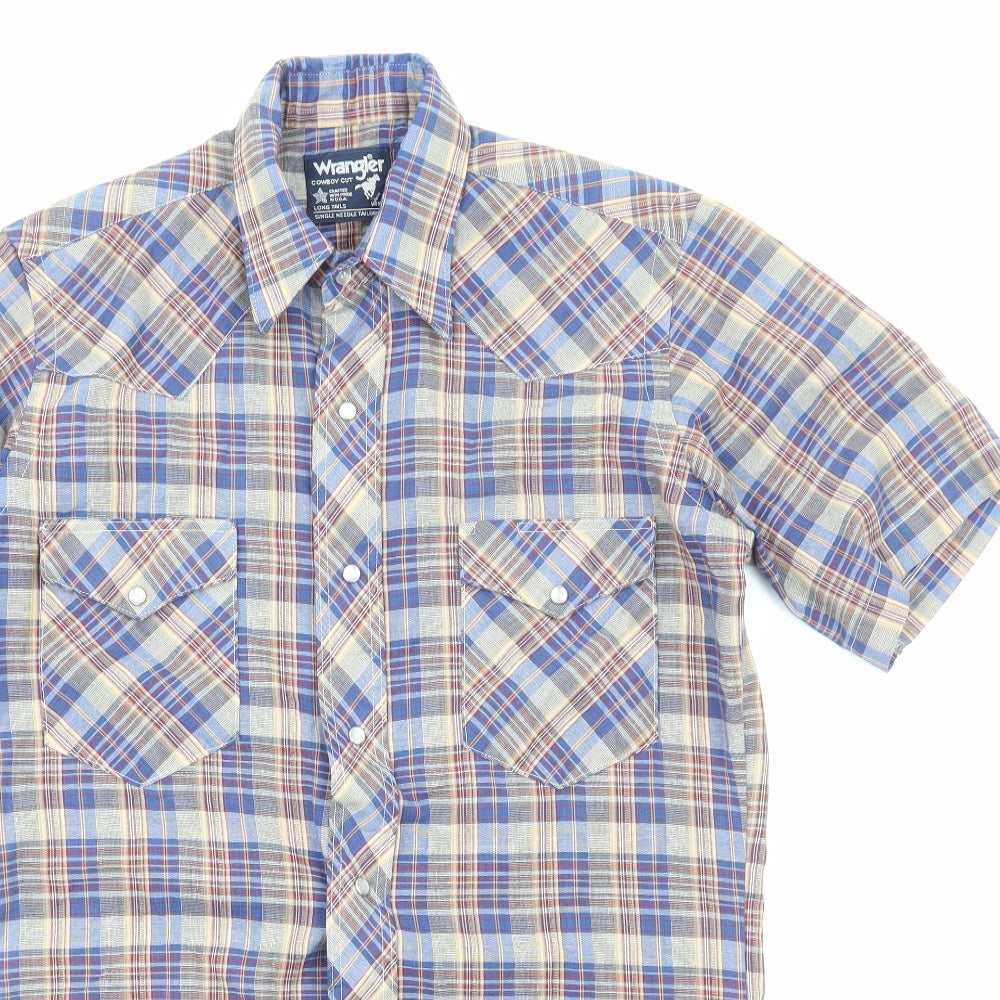 Wrangler Mens Blue Plaid Cotton Button-Up Size S Collared Snap