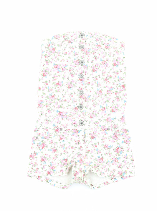 Yes Yes Womens White Floral Cotton Playsuit One-Piece Size 10 Button