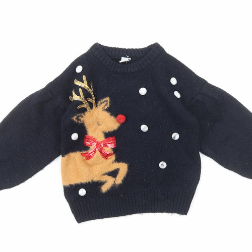 TU Boys Blue Round Neck Cotton Pullover Jumper Size 3 Years Pullover - Christmas