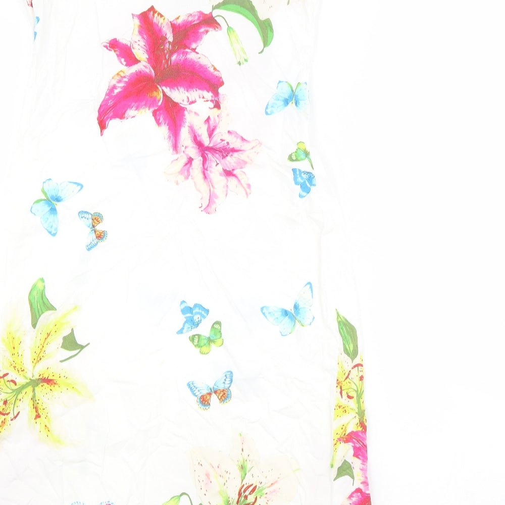 James Lakeland Womens White Floral 100% Cotton Slip Dress Size 12 Square Neck Zip