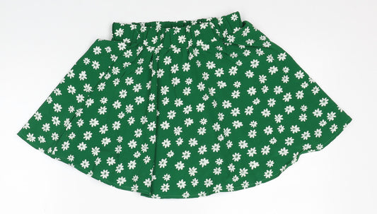 SheIn Girls Green Floral Polyester A-Line Skirt Size 9 Years Regular Pull On