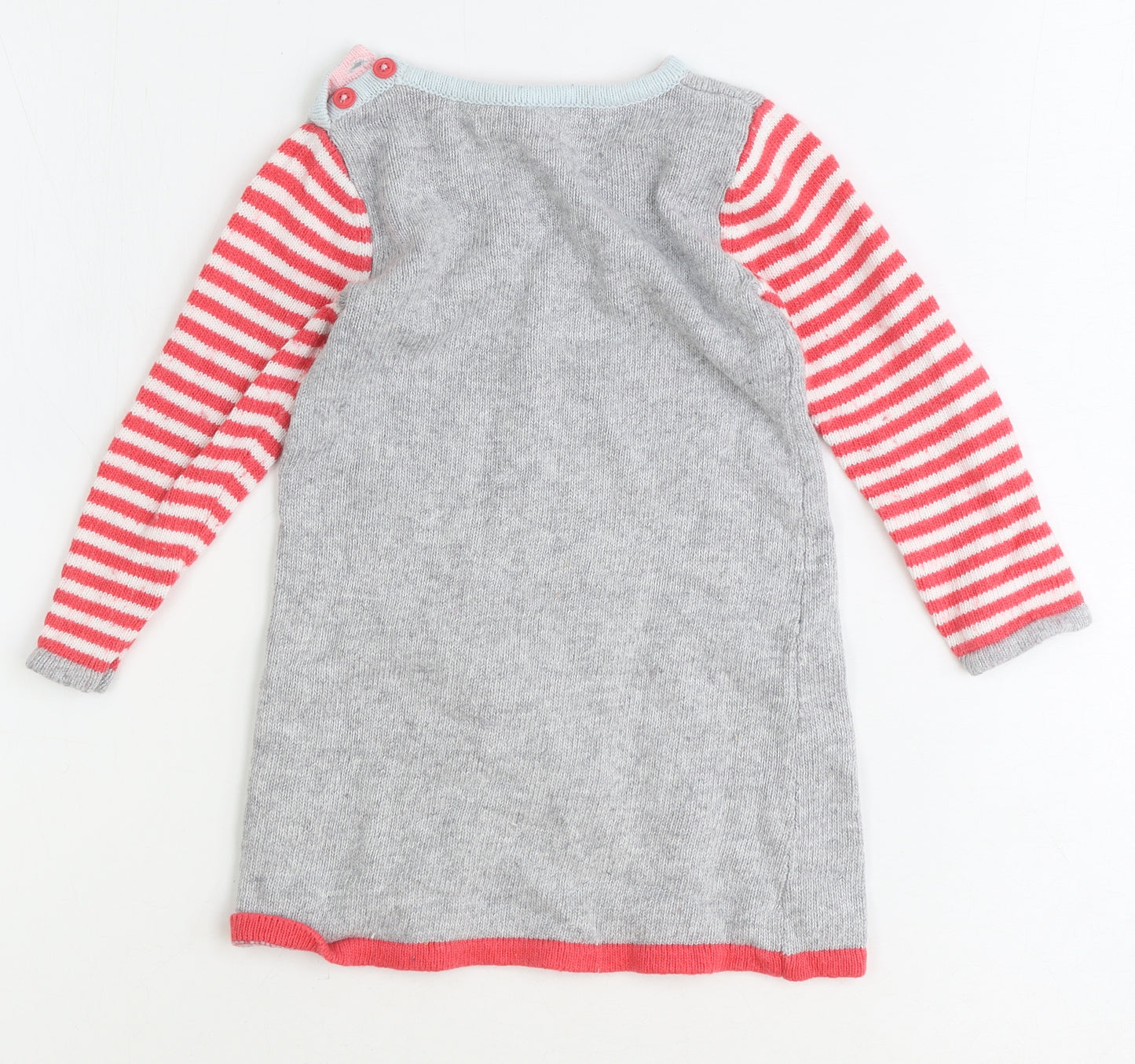 Baby Boden Girls Grey Striped Cotton Jumper Dress Size 2 Years Round Neck Button - Bird