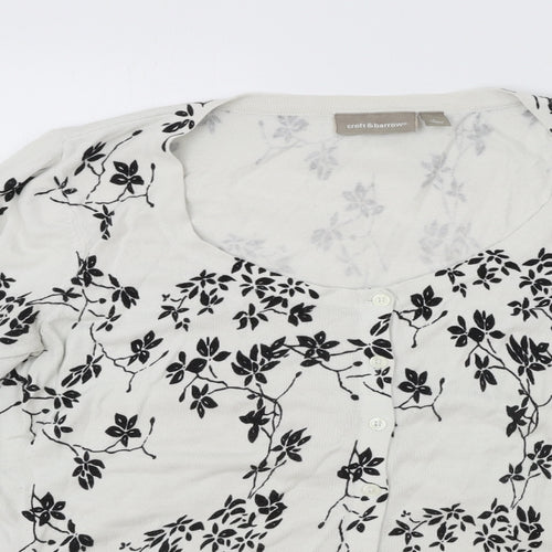 Croft & Barrow Womens White Scoop Neck Floral Cotton Cardigan Jumper Size L