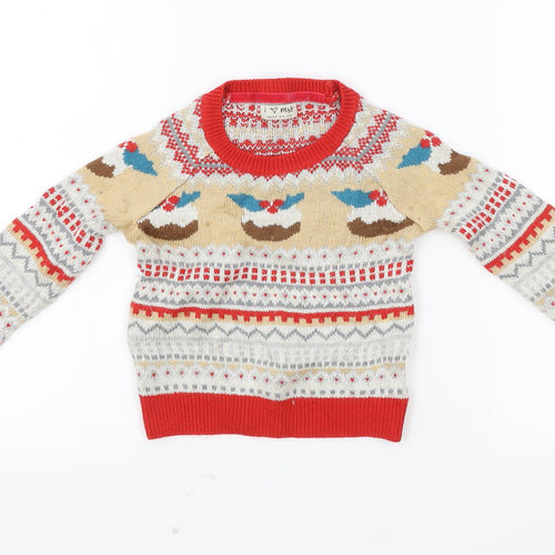 NEXT Boys Multicoloured Round Neck Fair Isle Viscose Pullover Jumper Size 3-4 Years Pullover - Christmas