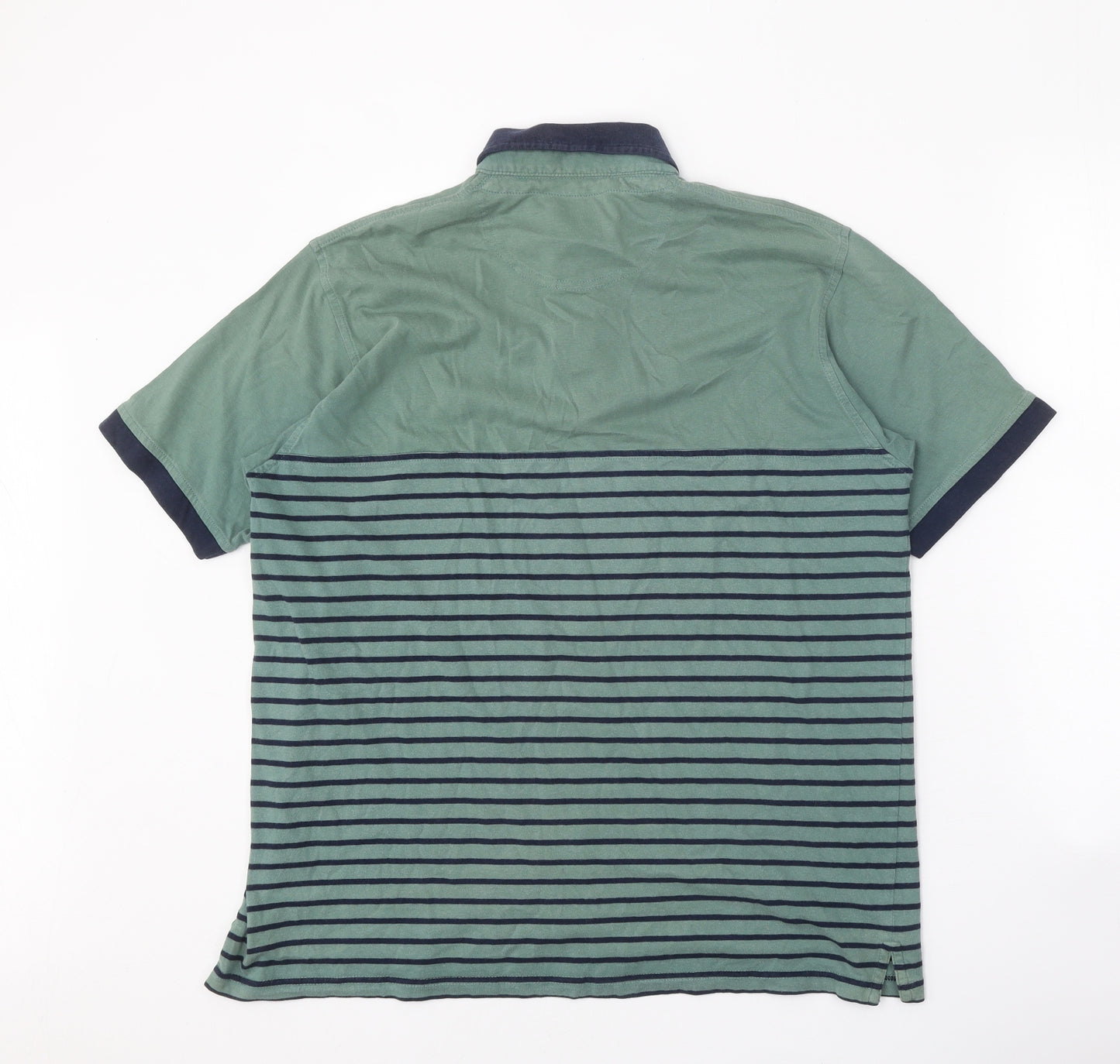 EWM Mens Green Striped 100% Cotton Polo Size M Collared Button