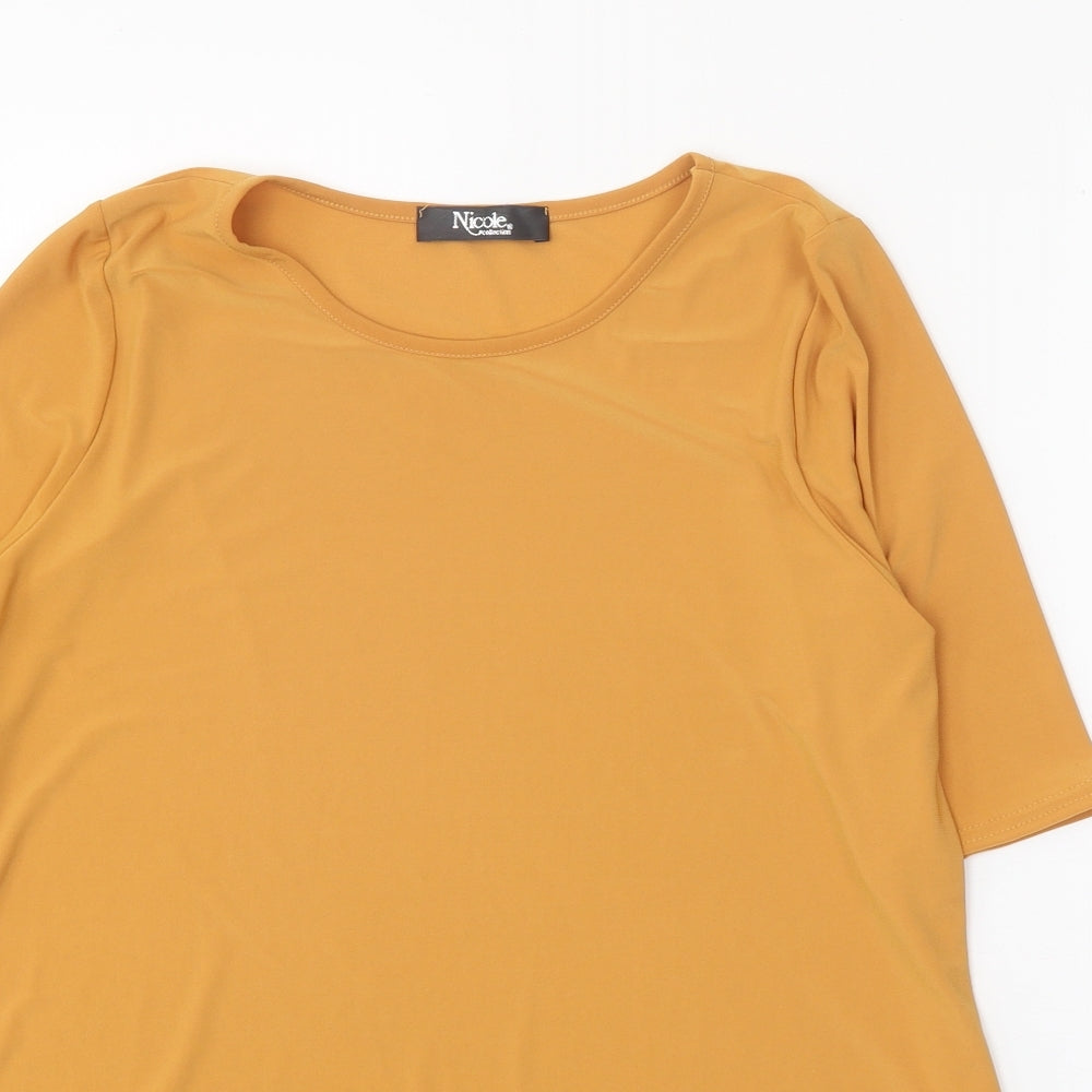 Nicole Womens Orange Polyester Basic T-Shirt Size S Round Neck