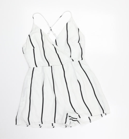 Missguided Womens White Striped Polyester Playsuit One-Piece Size 10 Zip