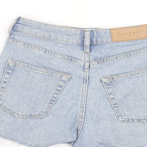 Topshop Womens Blue Cotton Cut-Off Shorts Size 8 Regular Zip