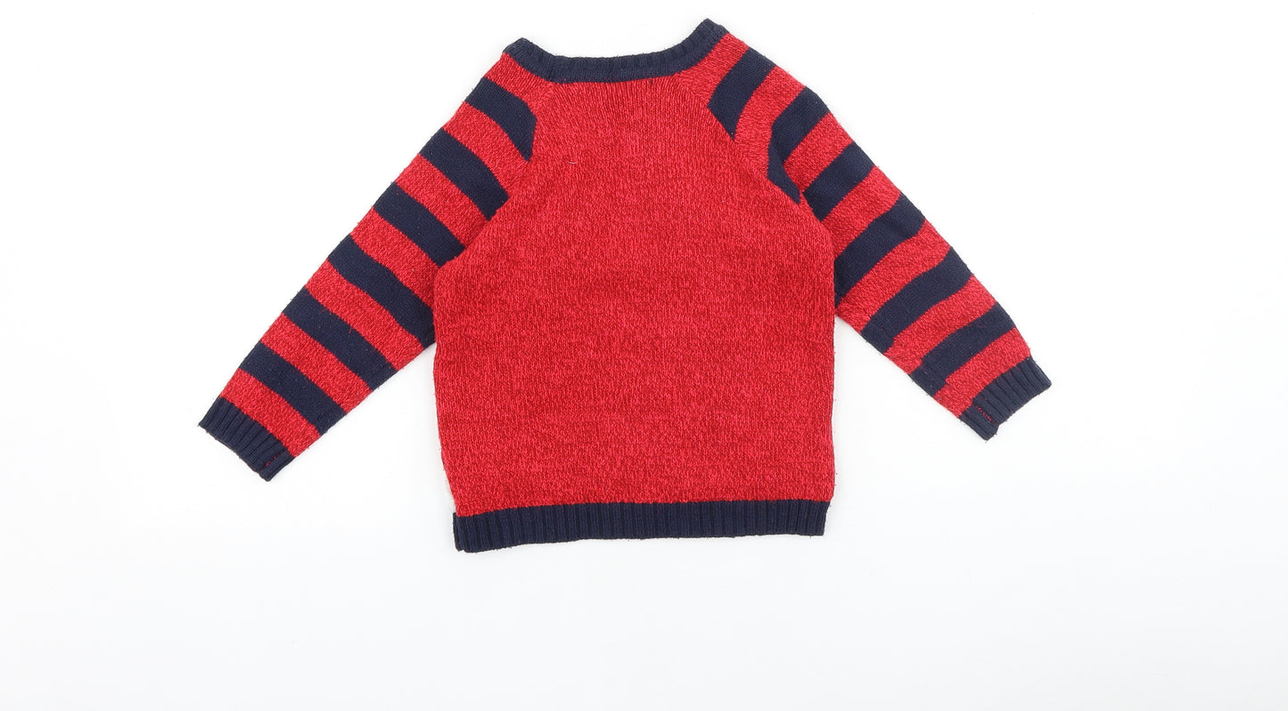 George Boys Red Round Neck 100% Cotton Pullover Jumper Size 2-3 Years Pullover - Snowman