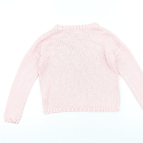 Matalan Girls Pink Round Neck 100% Cotton Pullover Jumper Size 6 Years Pullover - Heart Print