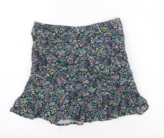 Marks and Spencer Girls Multicoloured Floral Viscose Mini Skirt Size 10-11 Years Regular Zip