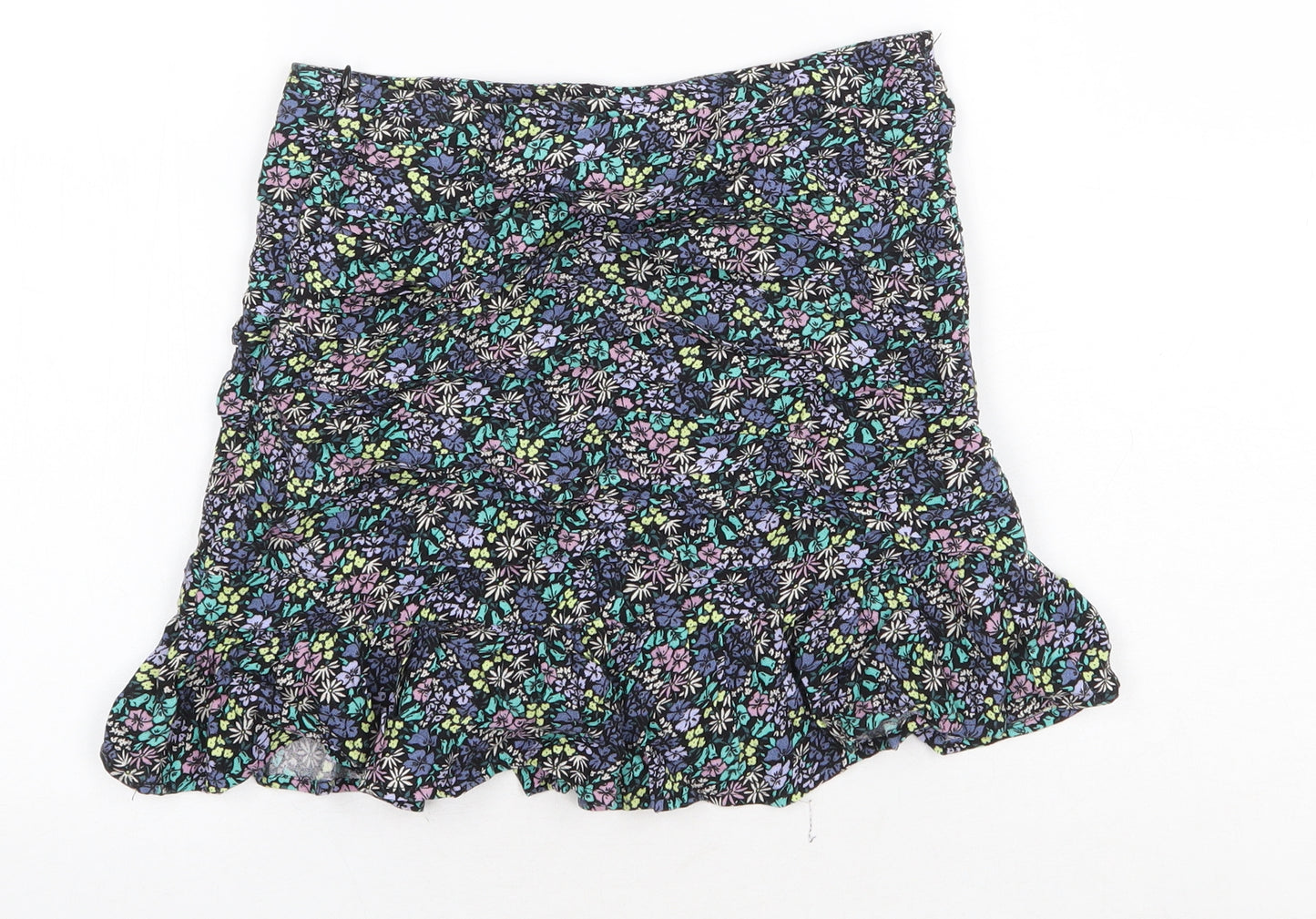 Marks and Spencer Girls Multicoloured Floral Viscose Mini Skirt Size 10-11 Years Regular Zip