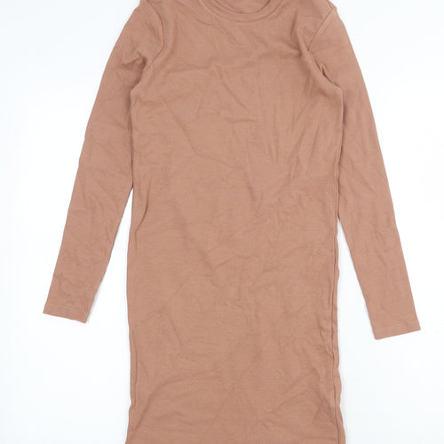 Marks and Spencer Girls Beige Cotton Jumper Dress Size 10-11 Years Round Neck Pullover